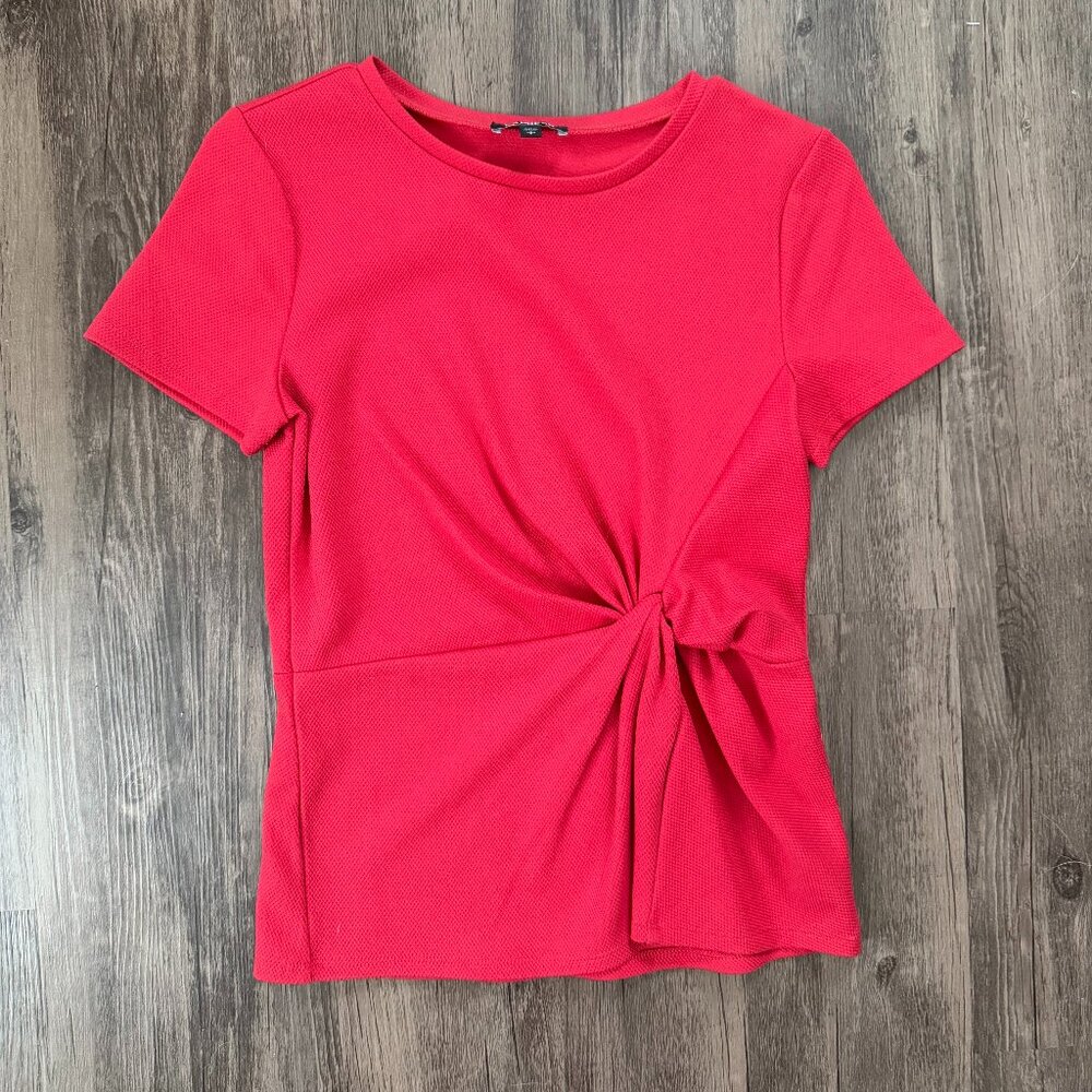Textured Short Sleeve Top Front Twist Detail Work, Professional, Business Casual
